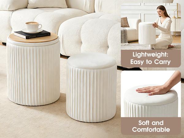 Ottoman with storage lid open