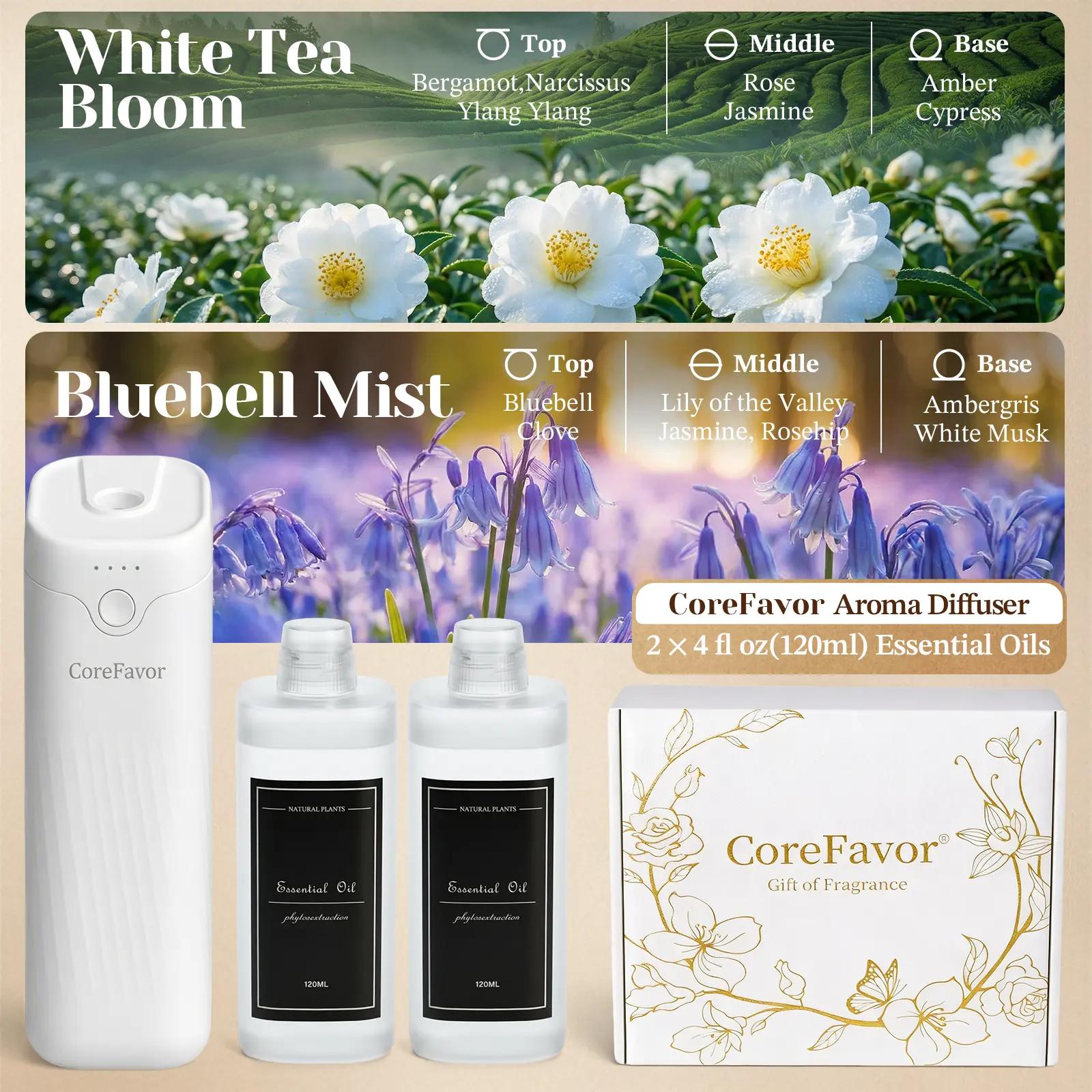 Luxury Wall-Mount Odor Eliminator: Intelligent 4-Speed Rechargeable Essential Oil Diffuser