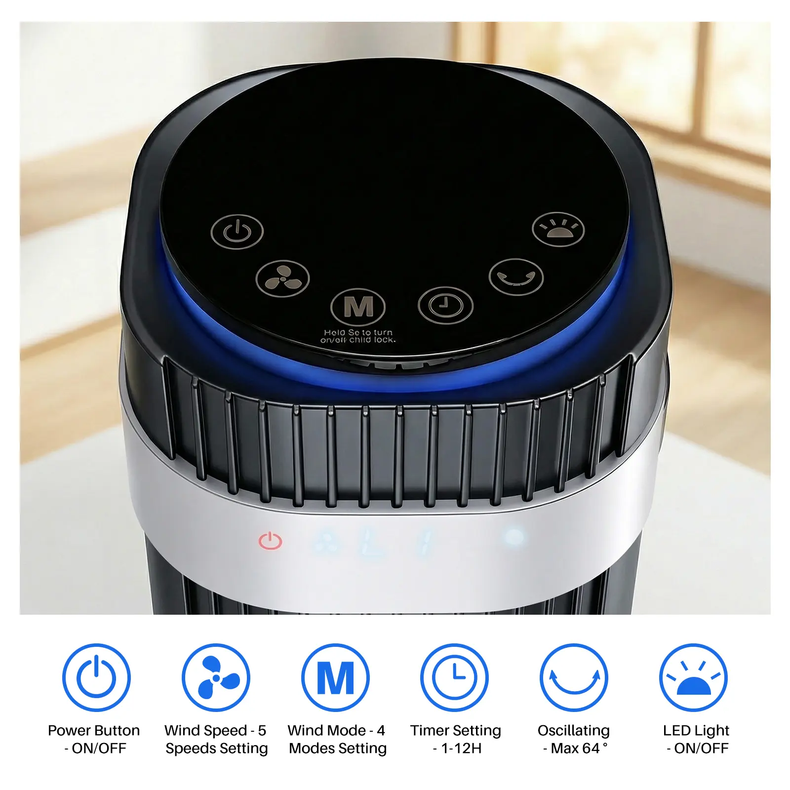 28dB Quiet Tower Fan, Bladeless Standing Fan with Smart Auto Mode, 64° Oscillation & 12H Timer, Cooling Fan for Bedroom Office