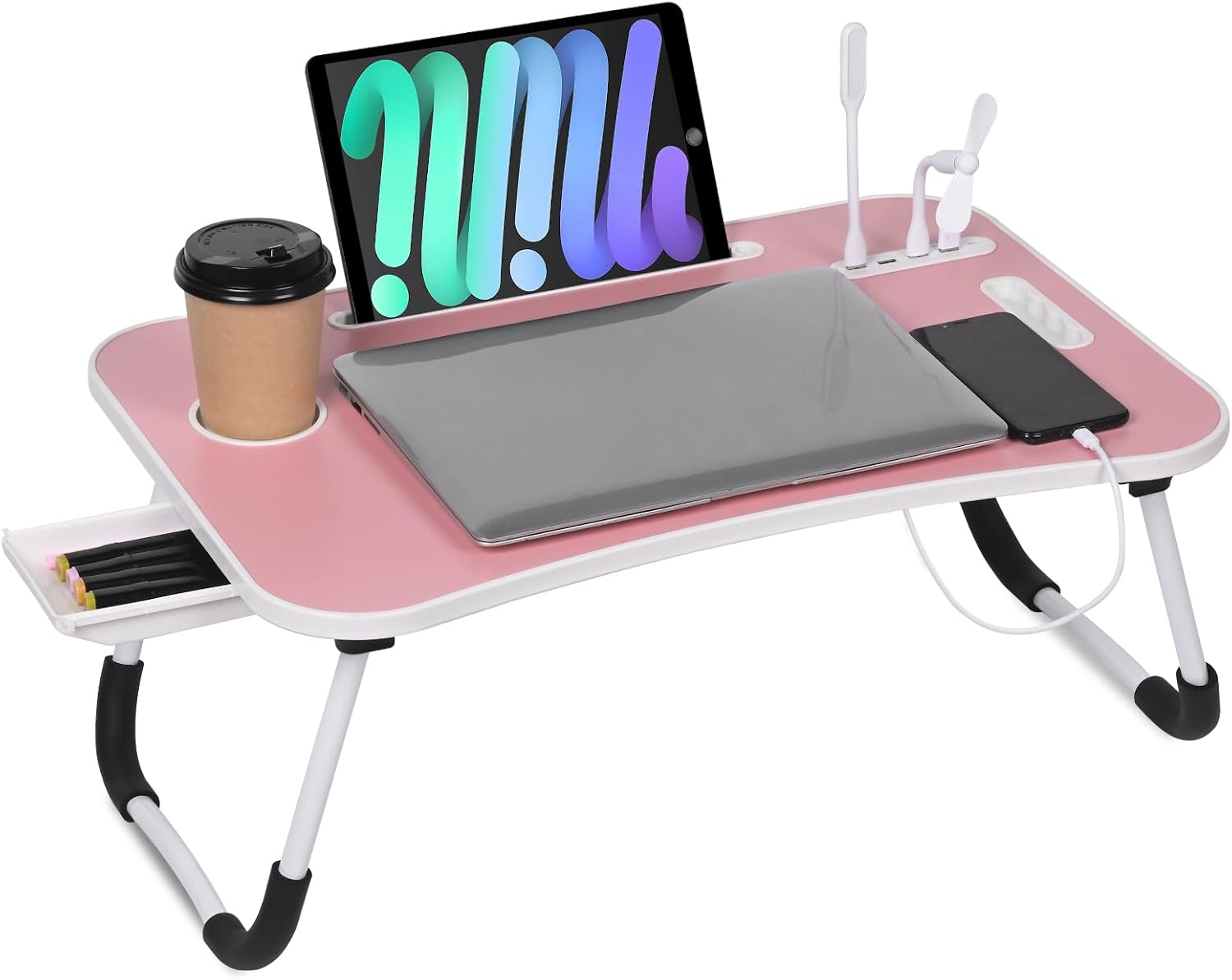 Foldable Laptop Bed Desk | Portable Lap Table with USB Ports & Drawer 💻