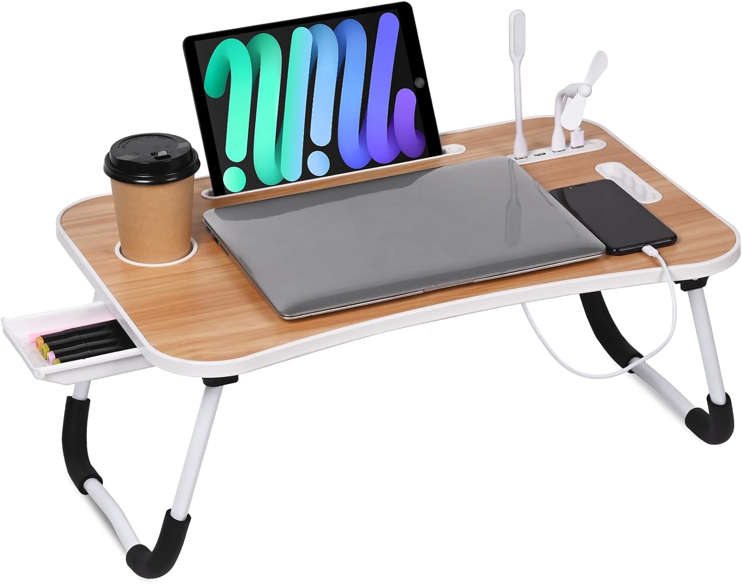 Foldable Laptop Bed Desk | Portable Lap Table with USB Ports & Drawer 💻