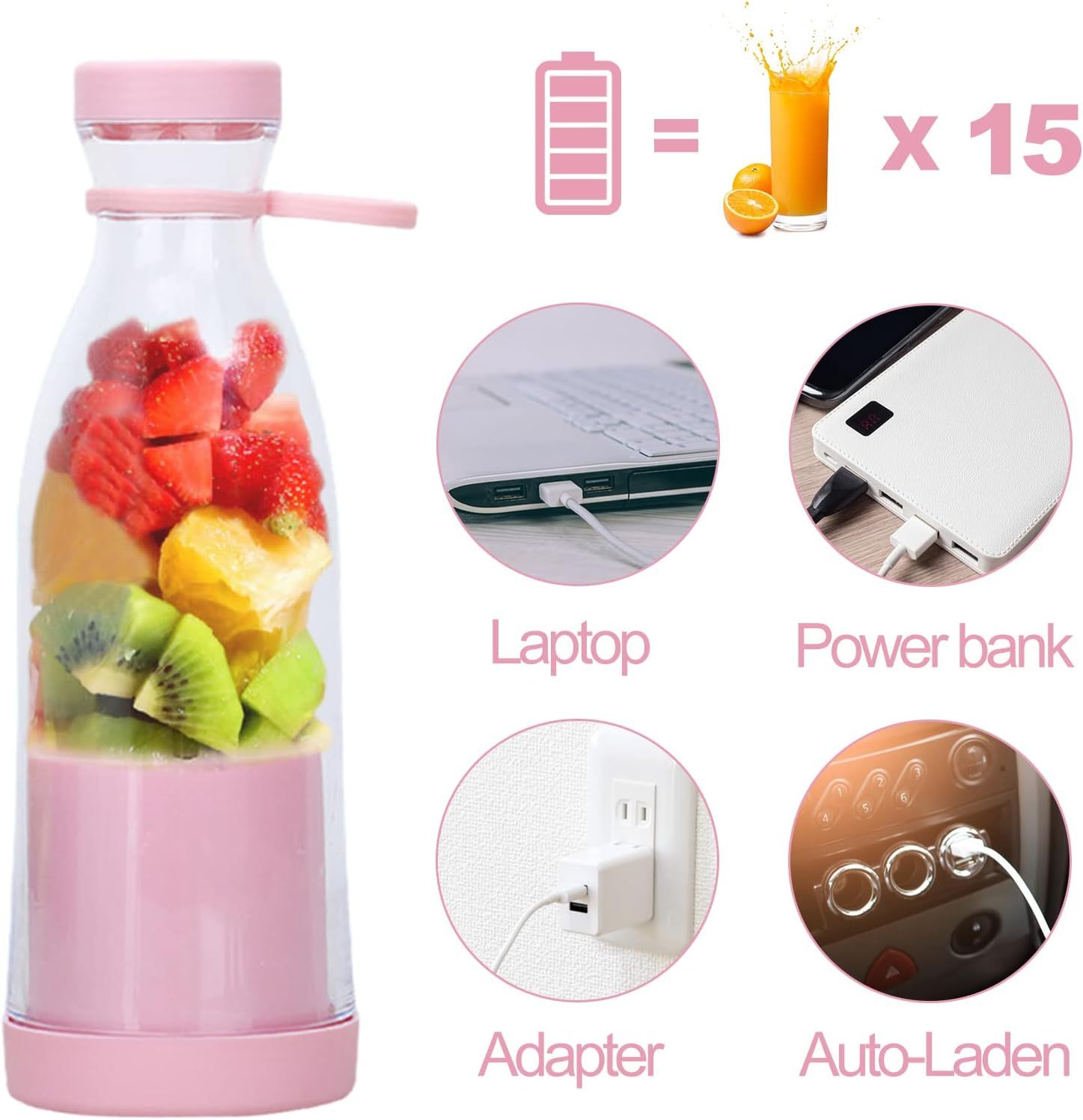 Blender - Mixer Smoothie Maker, 380 ml Rechargeable USB Stand Blender