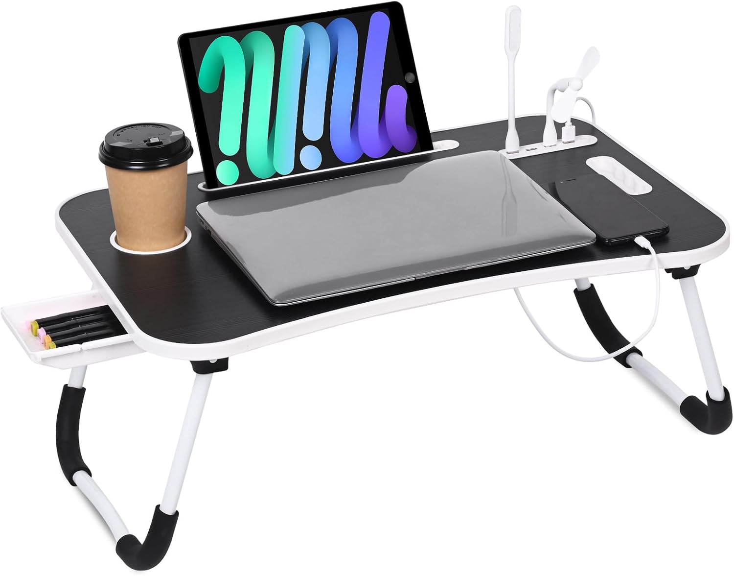 Foldable Laptop Bed Desk | Portable Lap Table with USB Ports & Drawer 💻