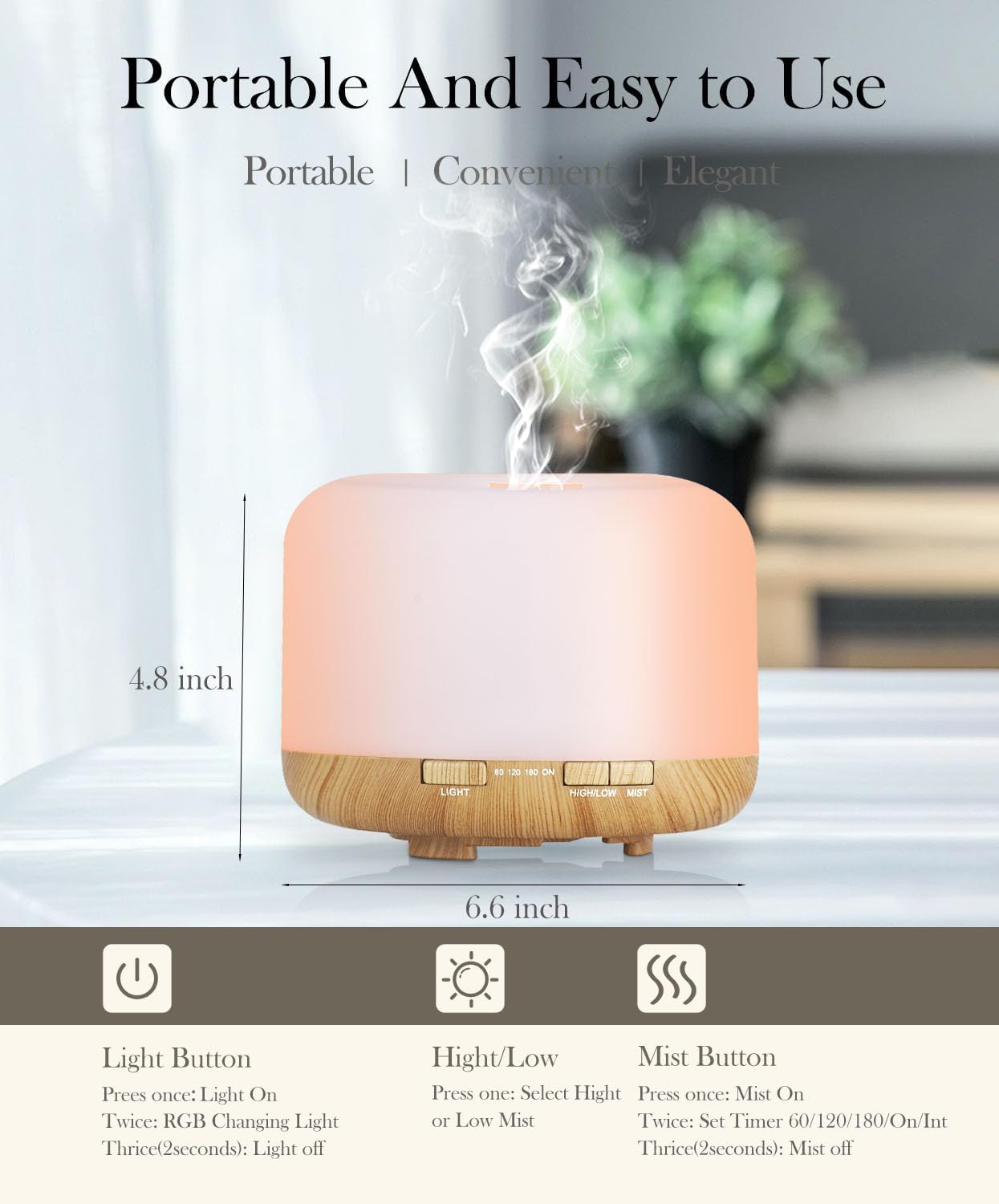 🔥Pet Safe 500ml Aroma Diffuser 7 Colors Remote Control Home Office Light-Wood