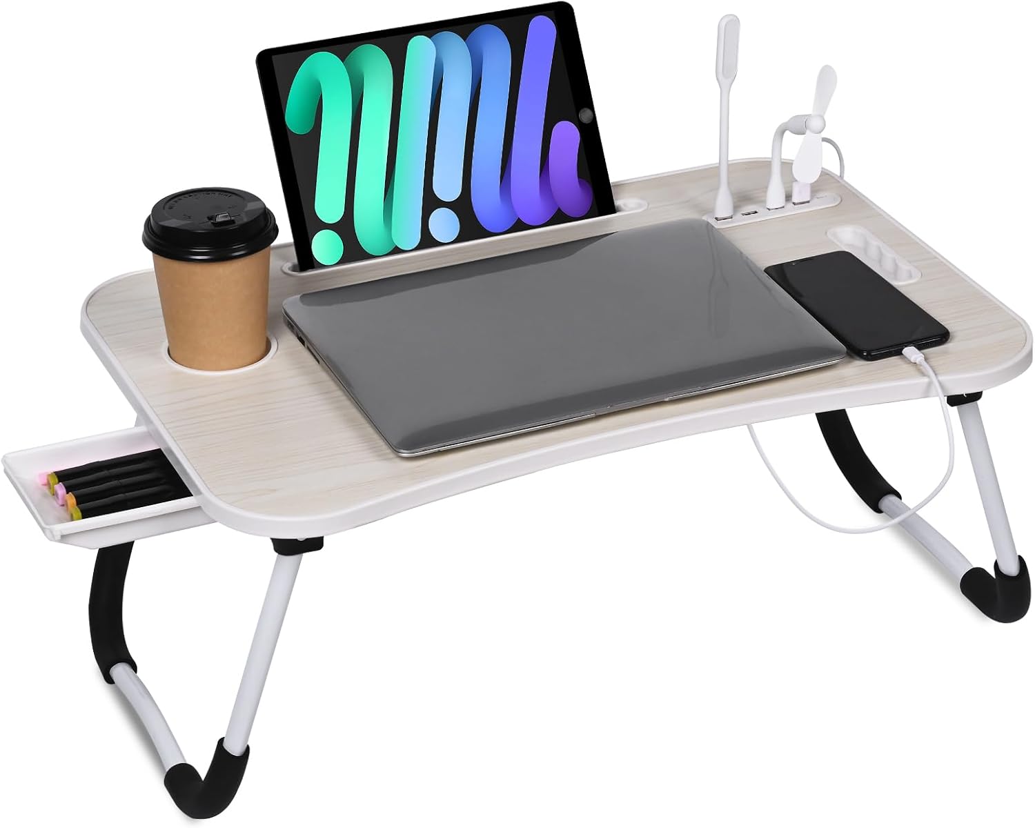 Foldable Laptop Bed Desk | Portable Lap Table with USB Ports & Drawer 💻