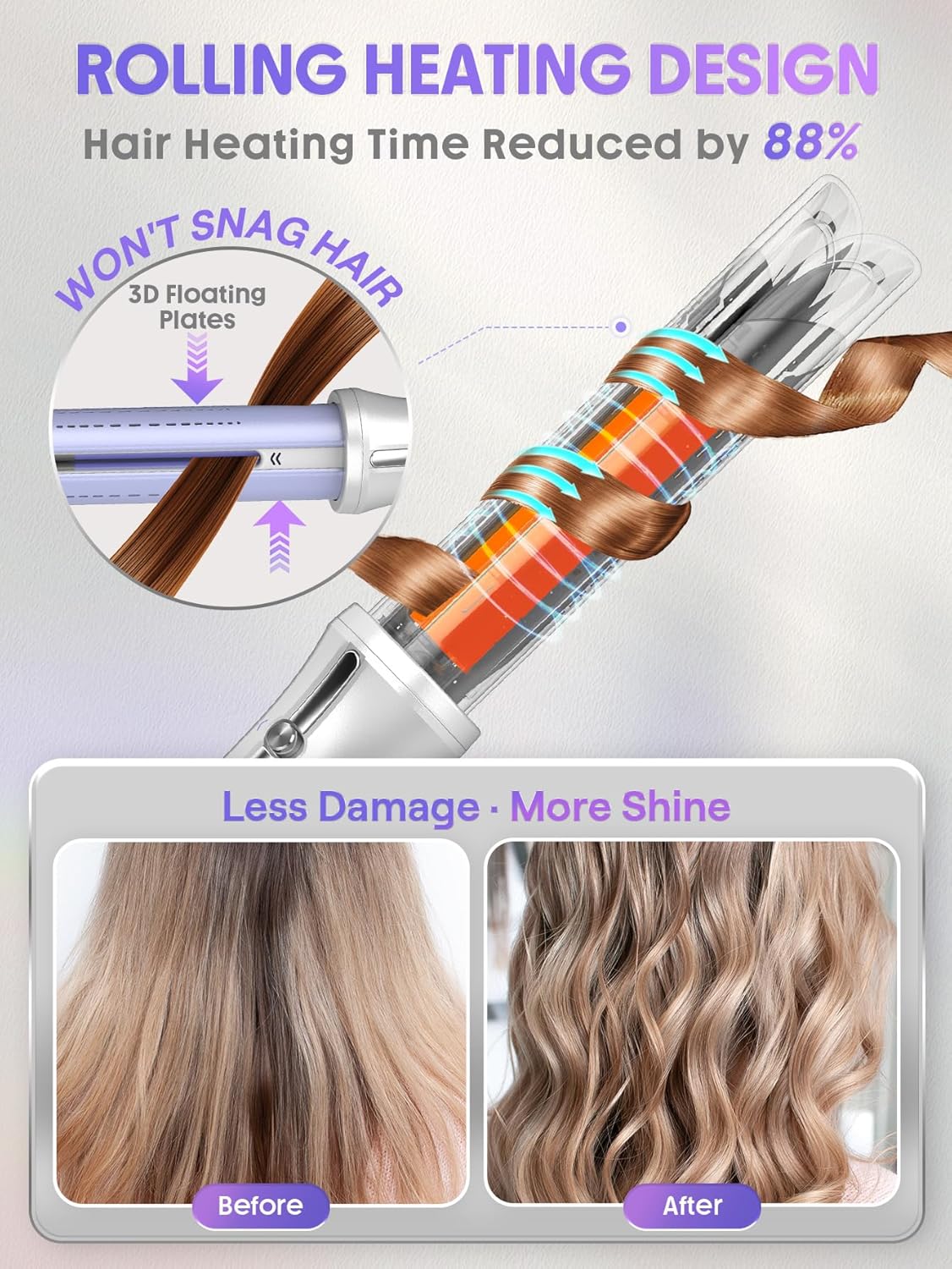 Pro 360° Auto-Curler: Instant rotation plus cool air for shiny, lasting curls.🌀✨