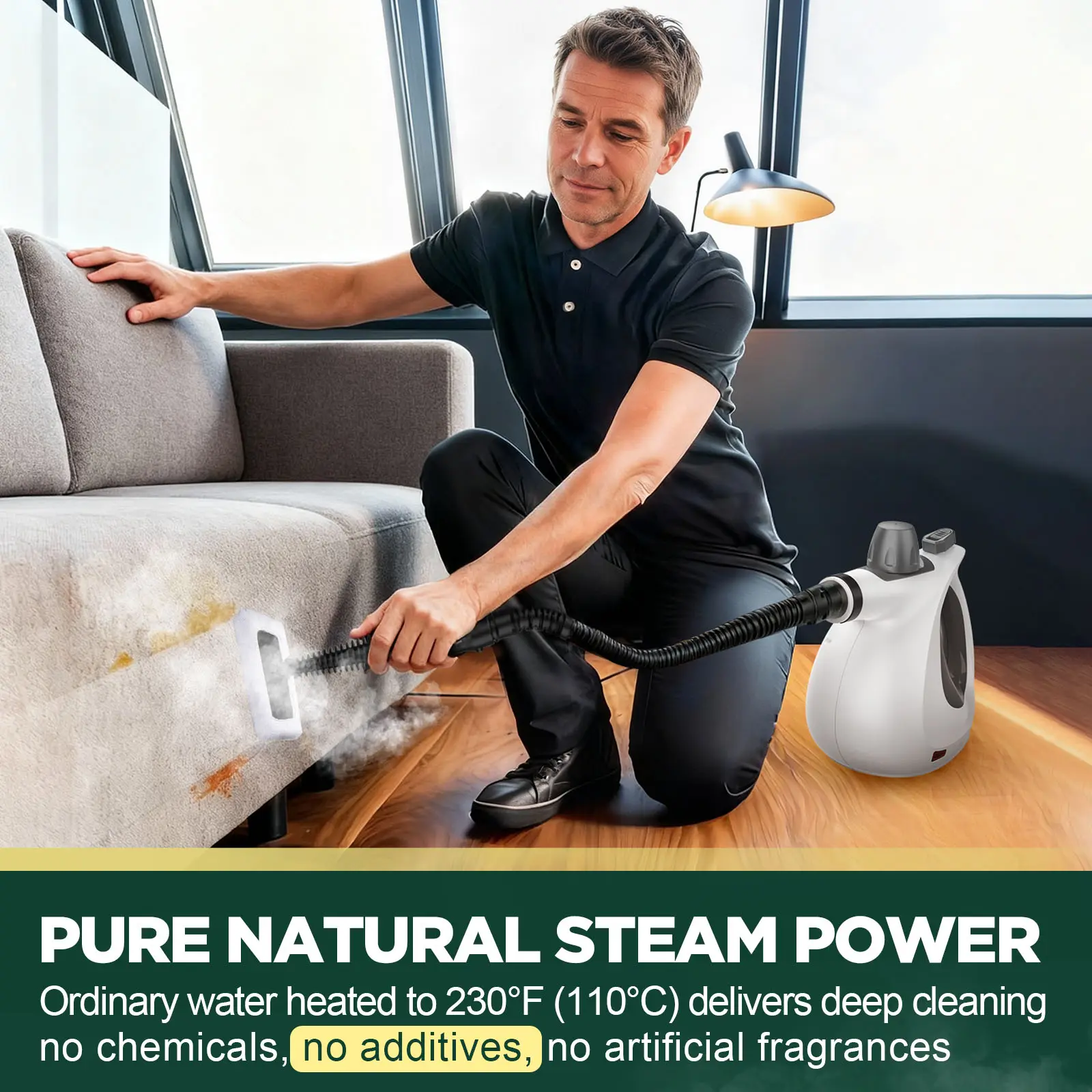 Handheld Pressurized Steam Cleaner 11 Piece Accessory Set Multi Surface All Natural Cleaning