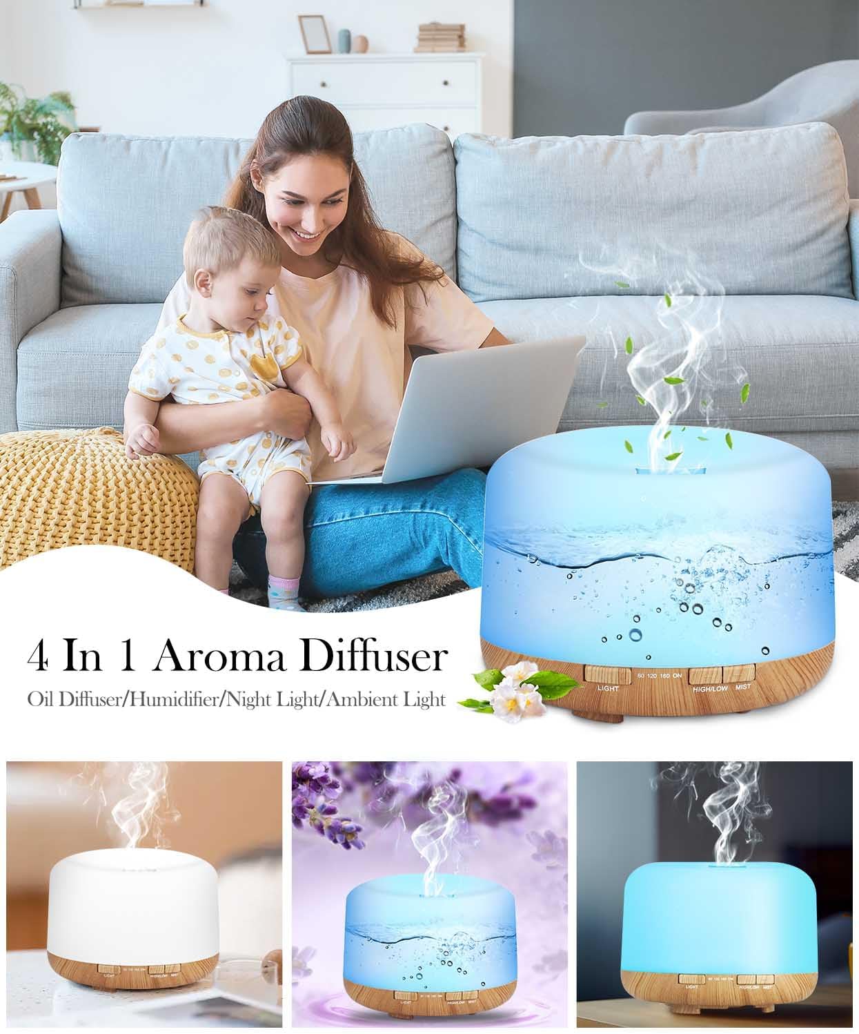 🔥Pet Safe 500ml Aroma Diffuser 7 Colors Remote Control Home Office Light-Wood