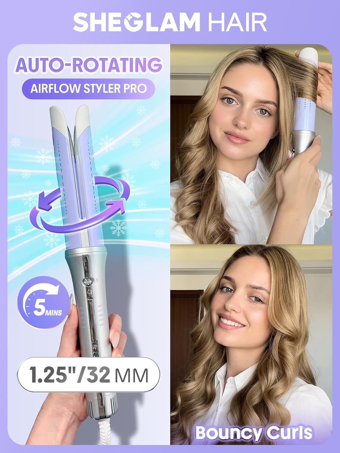 Pro 360° Auto-Curler: Instant rotation plus cool air for shiny, lasting curls.🌀✨