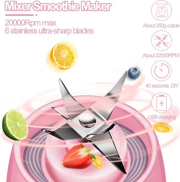 Blender - Mixer Smoothie Maker, 380 ml Rechargeable USB Stand Blender