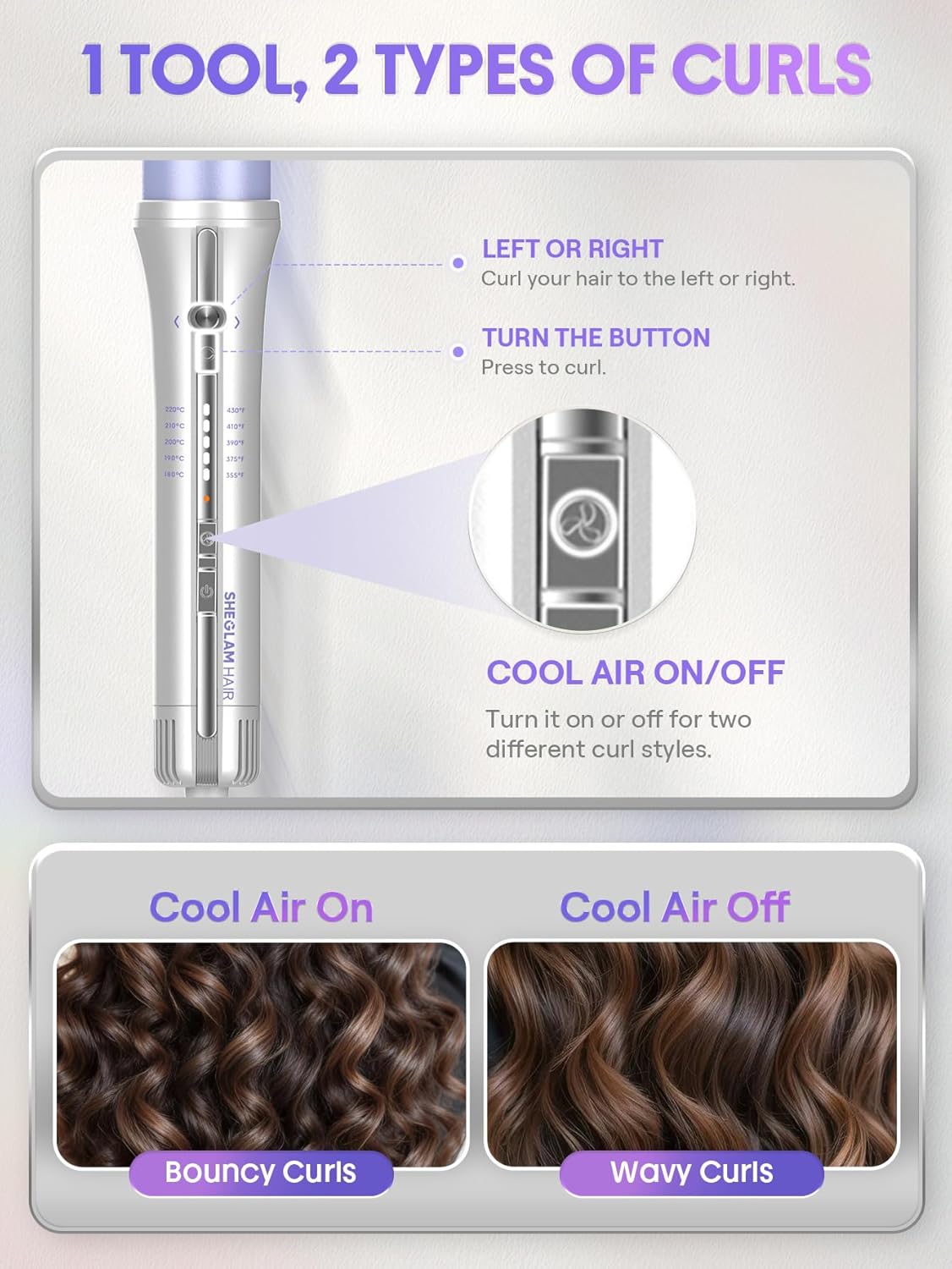 Pro 360° Auto-Curler: Instant rotation plus cool air for shiny, lasting curls.🌀✨