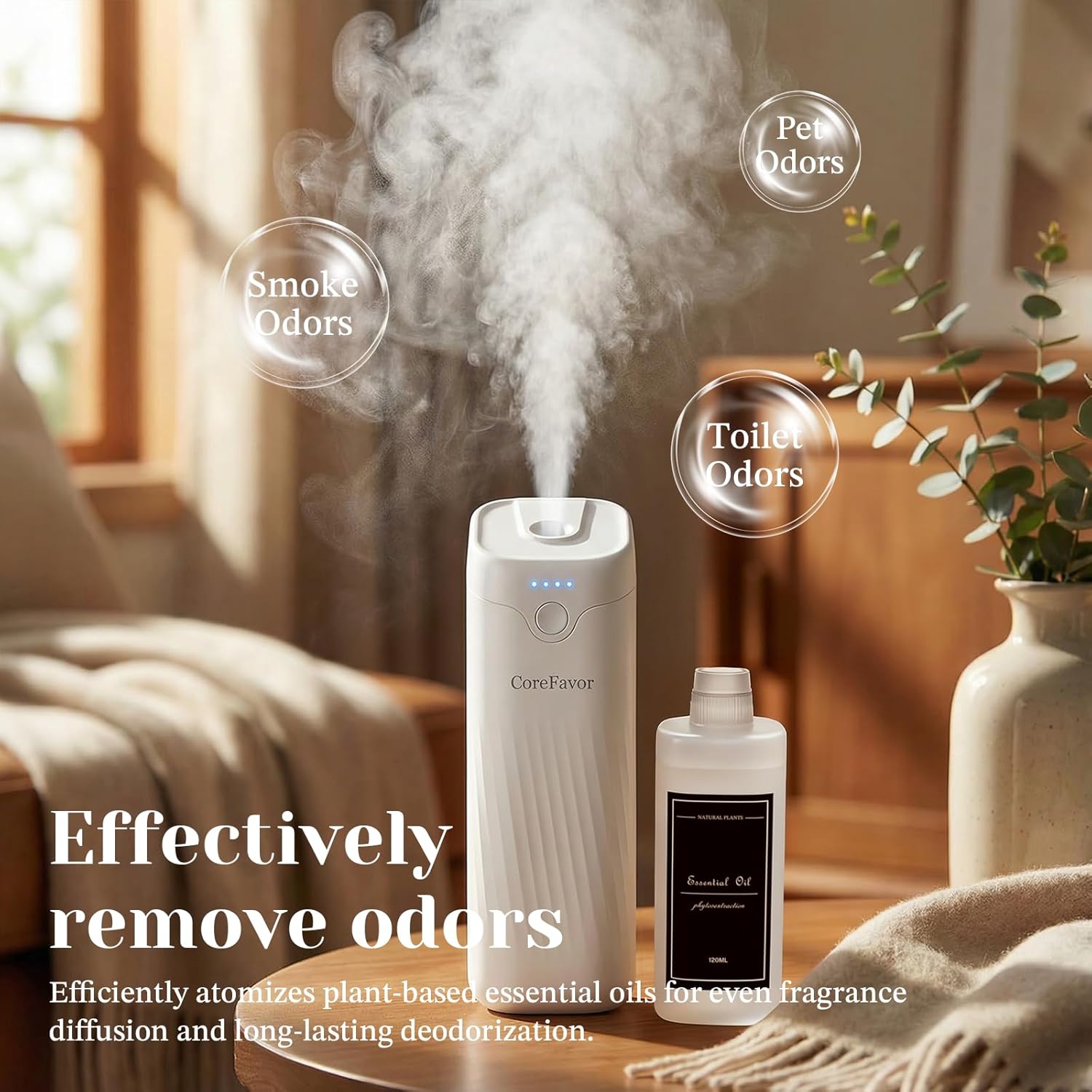 Luxury Wall-Mount Odor Eliminator: Intelligent 4-Speed Rechargeable Essential Oil Diffuser