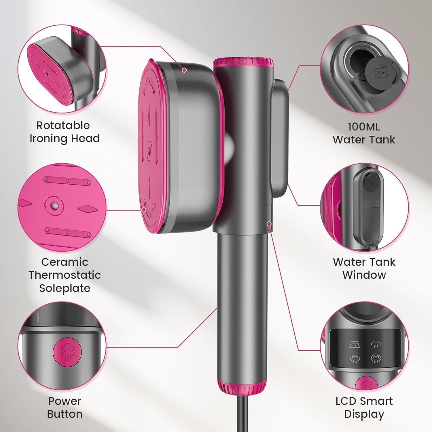 Portable Handheld Steamer for Clothes: 15s Fast Heat-up LCD Display Travel Iron