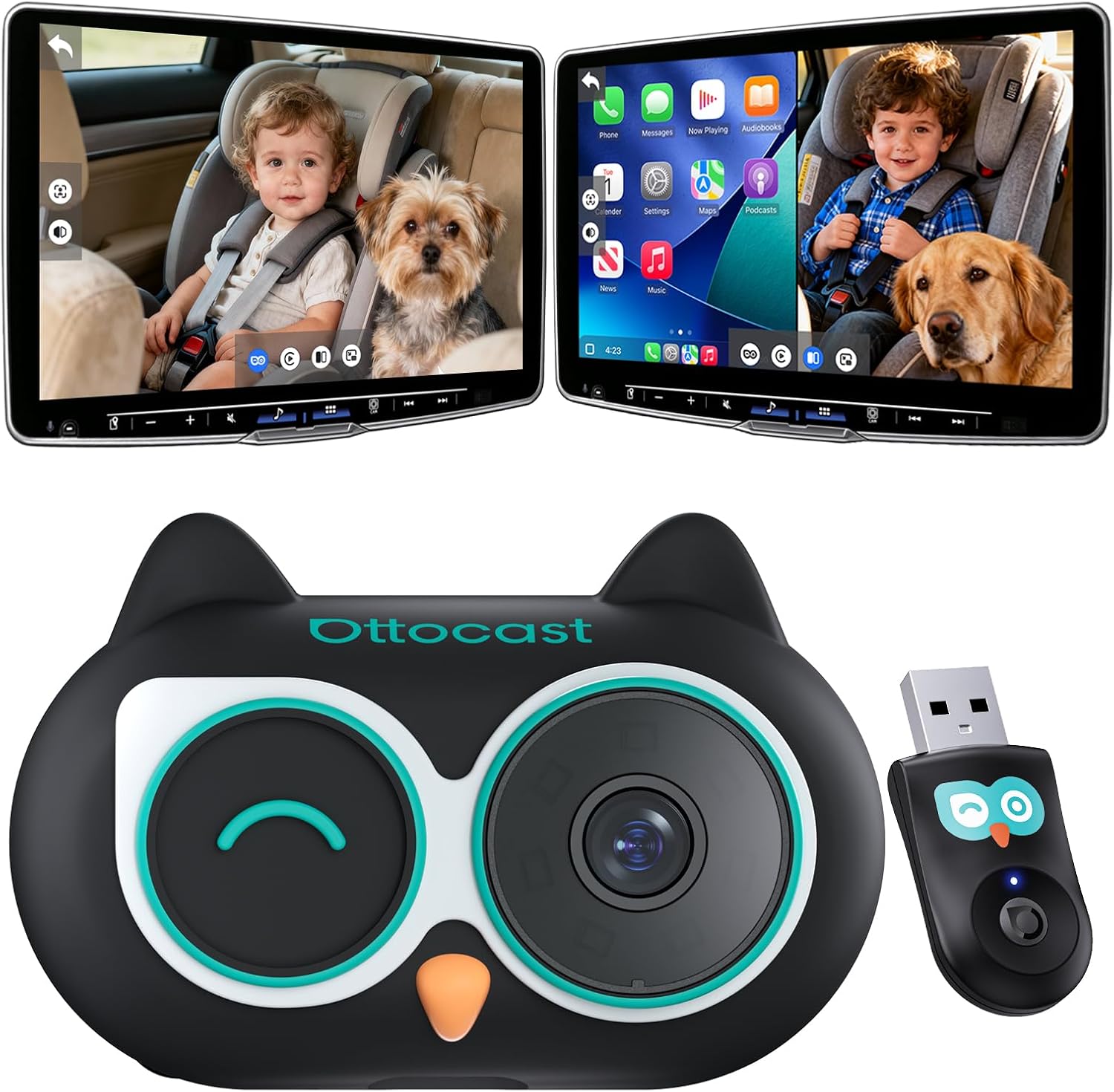  Baby Car Camera &Wireless CarPlay Adapter,1080P HD Rear Seat Monitor Display on Car Screen,150°Wide Angle No-Glow Night View, Safety for Kids & Infants