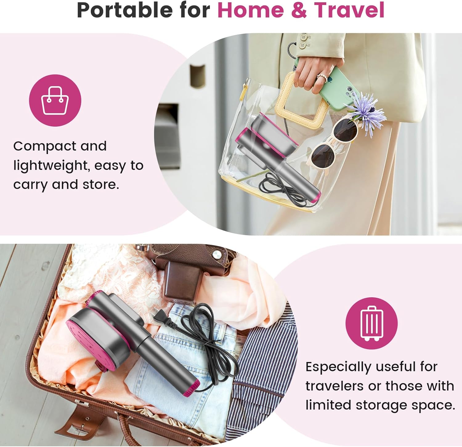 Portable Handheld Steamer for Clothes: 15s Fast Heat-up LCD Display Travel Iron