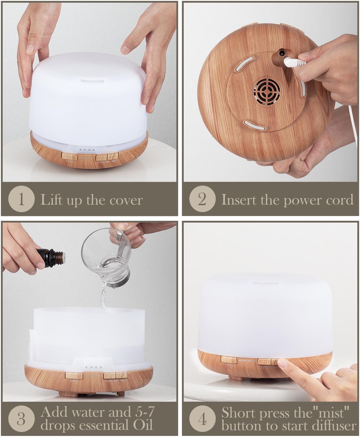 🔥Pet Safe 500ml Aroma Diffuser 7 Colors Remote Control Home Office Light-Wood