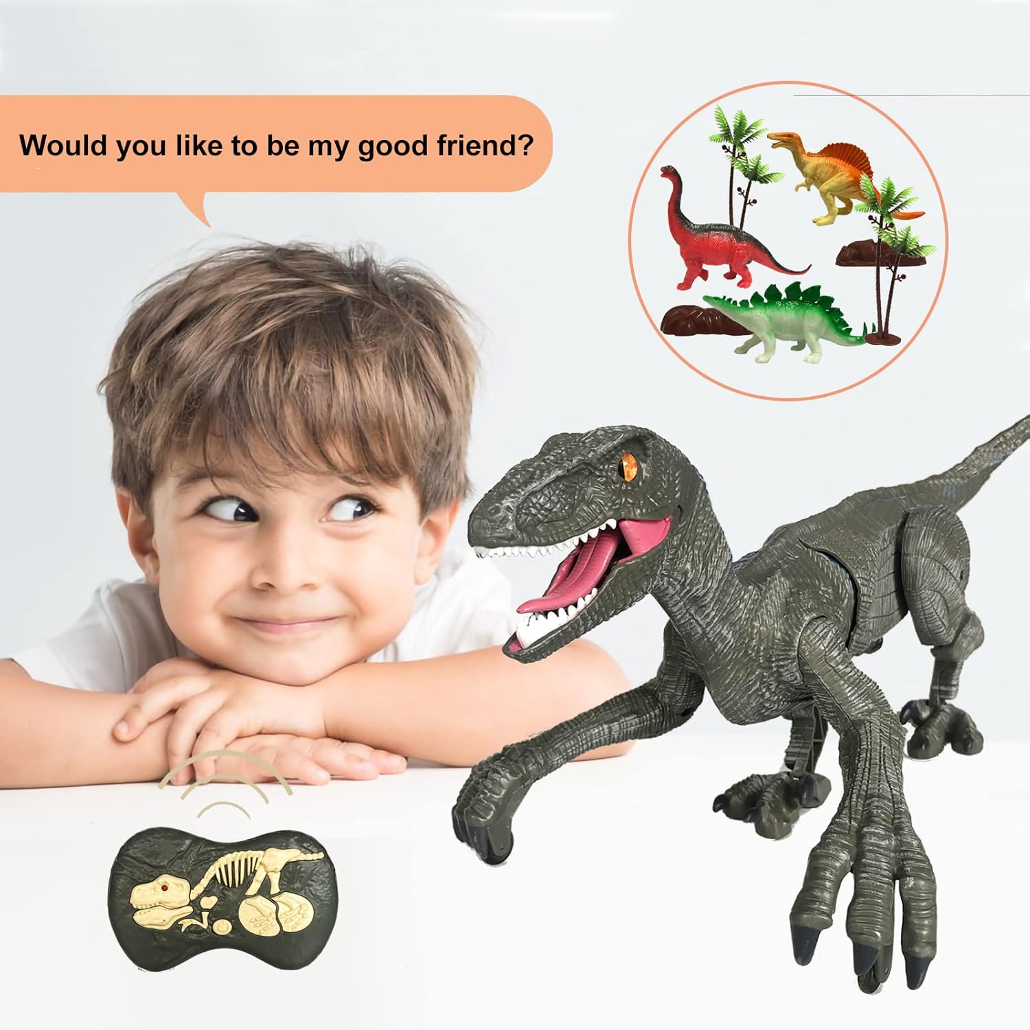 ⏰ LAST DAY 60% OFF 💥 Remote Control Dinosaur Jurassic T Rex Toys for Boys Electronic RC Spray Raptor Walking Roaring Tyrannosaurus Rex Realistic 18.1" Rechargeable Birthday Gift for Kids Girls 3 4 5 6 7