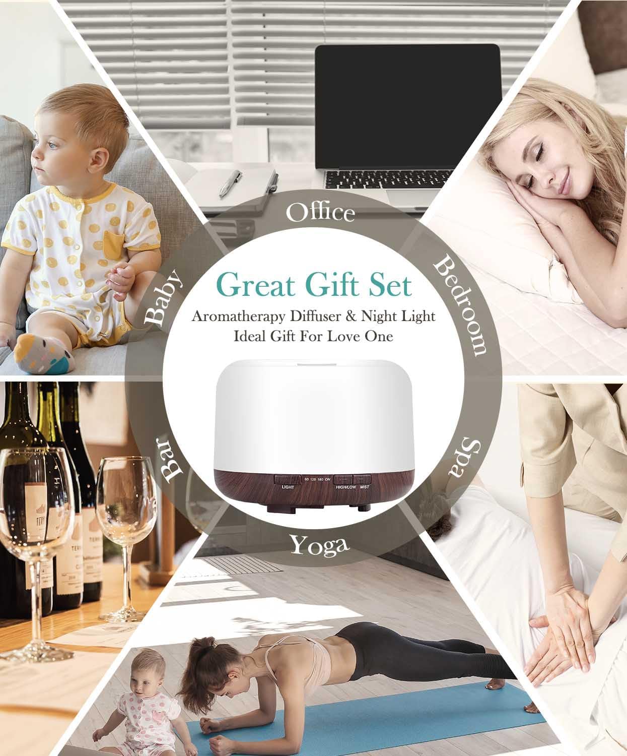 🔥Pet Safe 500ml Aroma Diffuser 7 Colors Remote Control Home Office Light-Wood