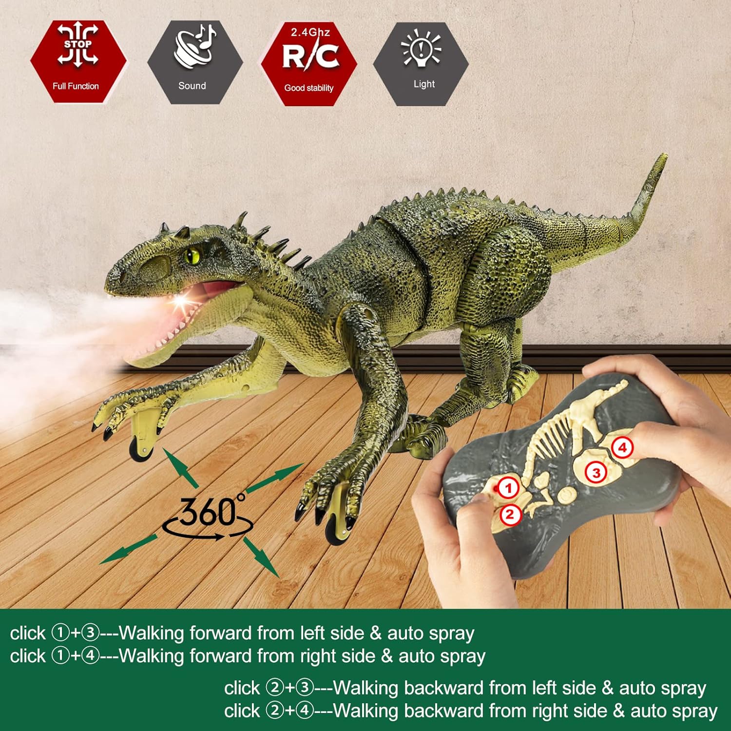 ⏰ LAST DAY 60% OFF 💥 Remote Control Dinosaur Jurassic T Rex Toys for Boys Electronic RC Spray Raptor Walking Roaring Tyrannosaurus Rex Realistic 18.1" Rechargeable Birthday Gift for Kids Girls 3 4 5 6 7