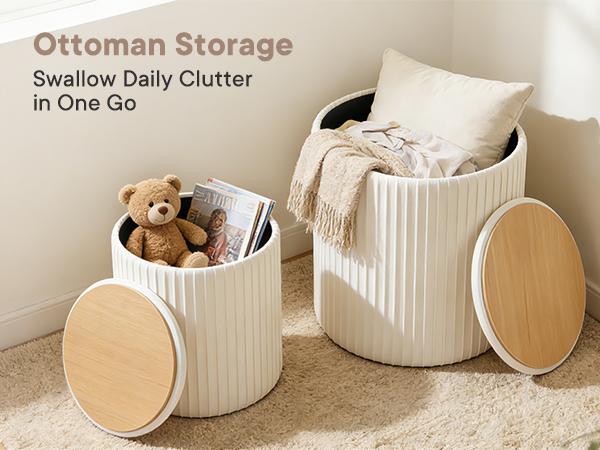 Stacked ottomans space saving