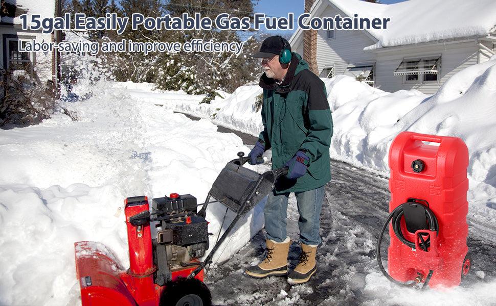 【Fathersdaygift】GARVEE 15 Gallon Portable Fuel Caddy with LE Pump & 10ft Hose for Gasoline Diesel Storage on Wheels for Cars Lawn Mowers ATVs Boats Red Yellow Gray Options - Convenience