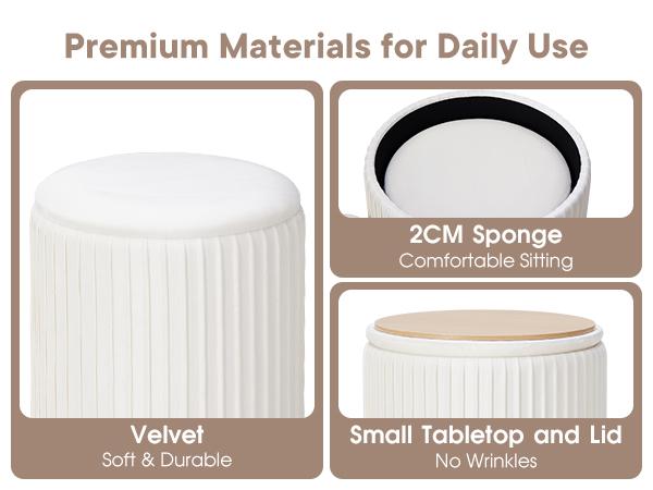 Round storage ottoman set green velvet