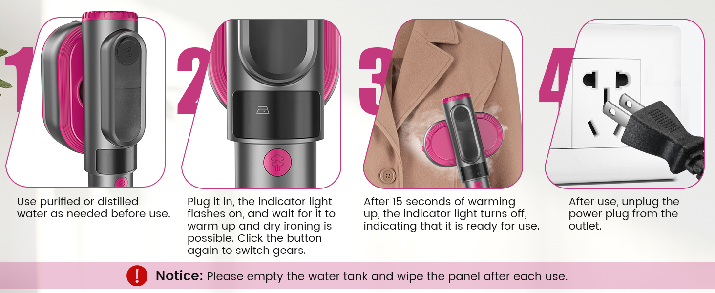 Garment steamer easy setup and quick warm-up