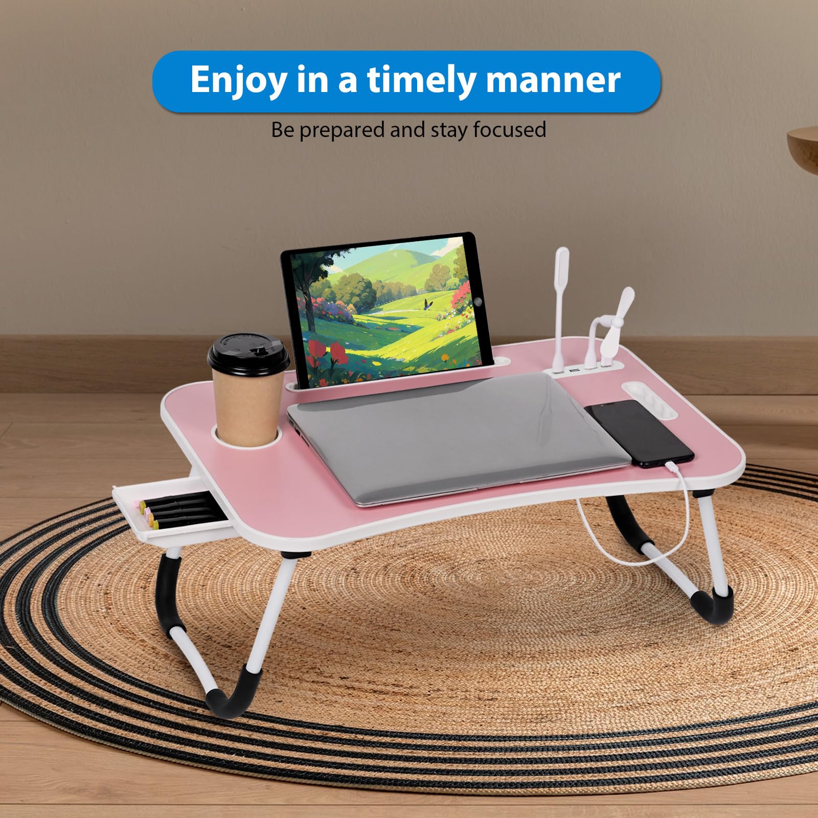 Foldable Laptop Bed Desk | Portable Lap Table with USB Ports & Drawer 💻