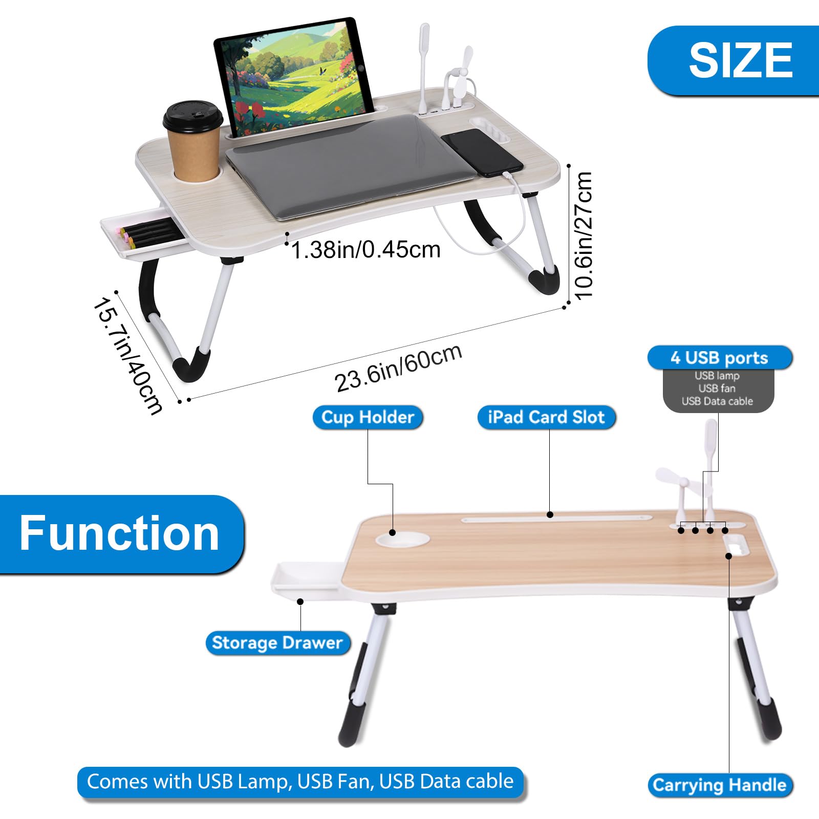 Foldable Laptop Bed Desk | Portable Lap Table with USB Ports & Drawer 💻