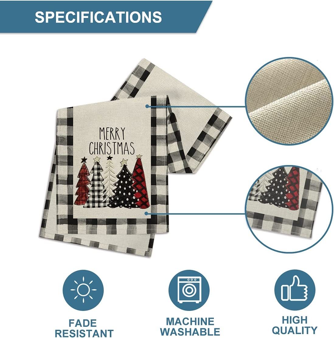 Watercolor Buffalo Plaid Christmas Trees Merry Xmas Table Runner