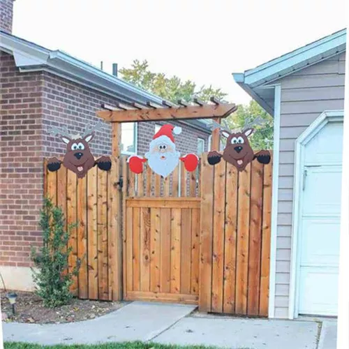 Santa Claus Christmas Fence Peeker Holiday Outdoor Decoration
