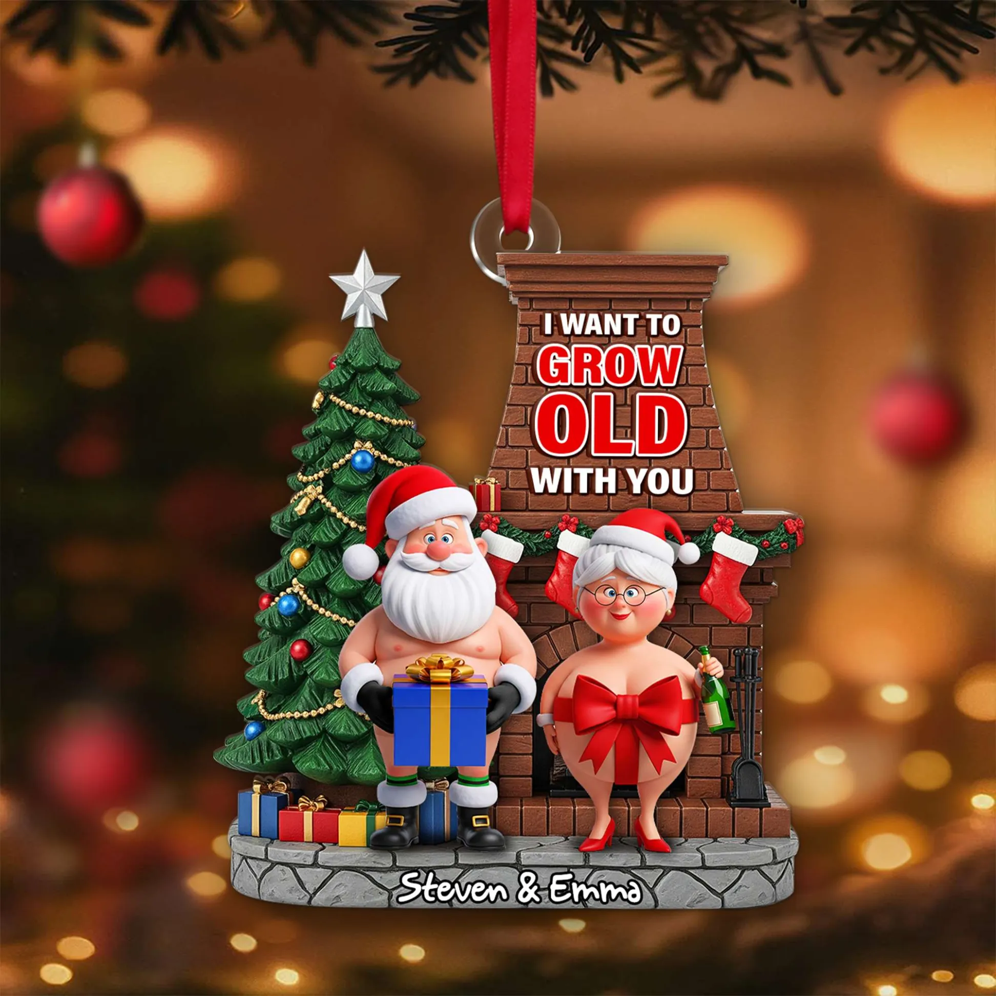 Naughty Old Couple Christmas Ornament - Personalized Gifts For Couple