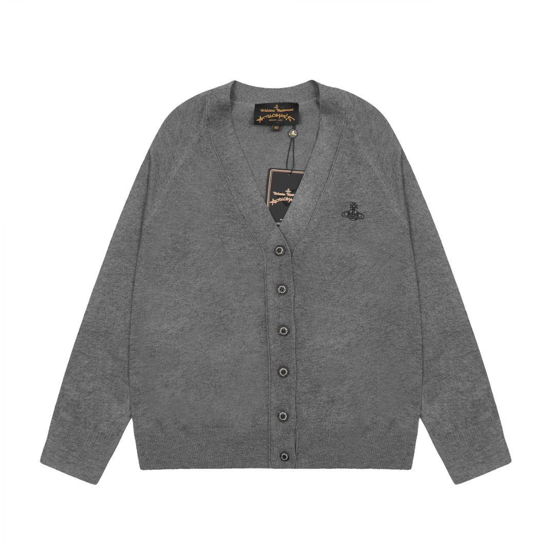 Knitted Sweater Saturn Embroidery V-Neck Cardigan