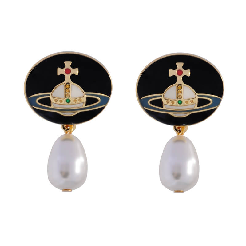 Enameled Pearl Detachable Earrings