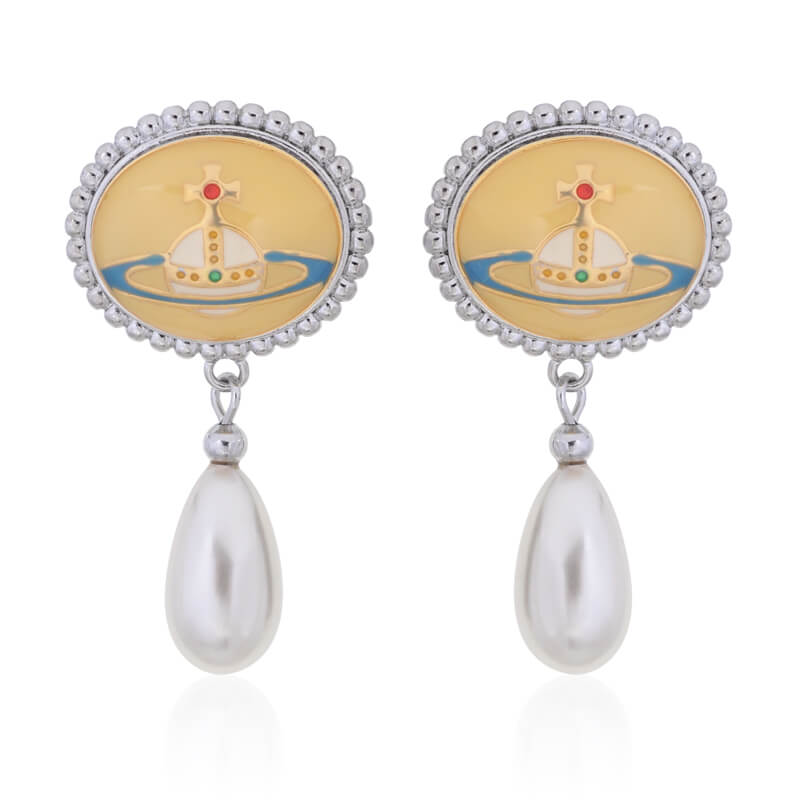 Enamel Lace Pearl Earrings
