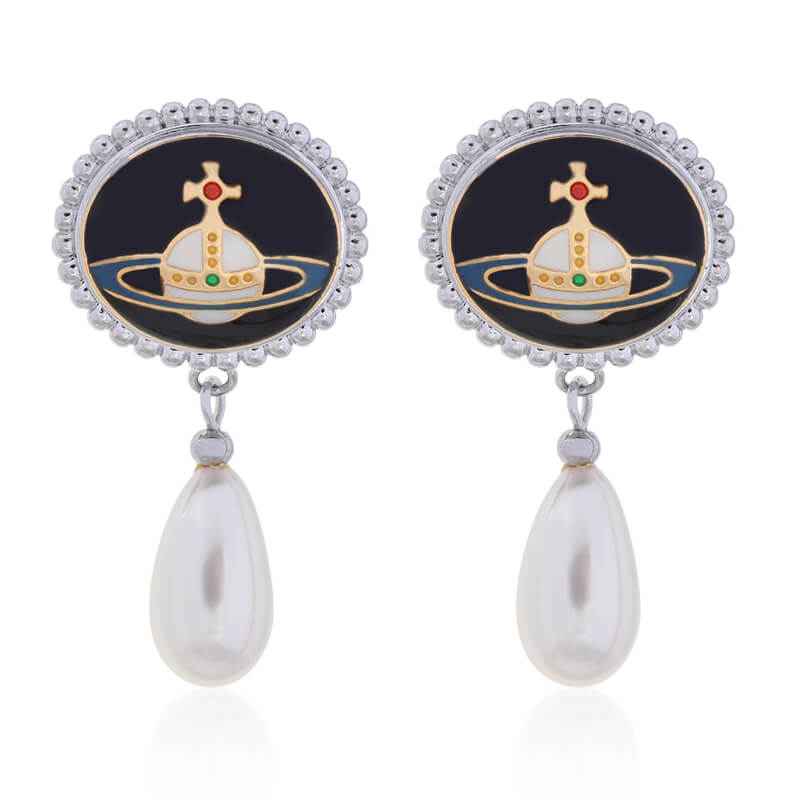 Enamel Lace Pearl Earrings