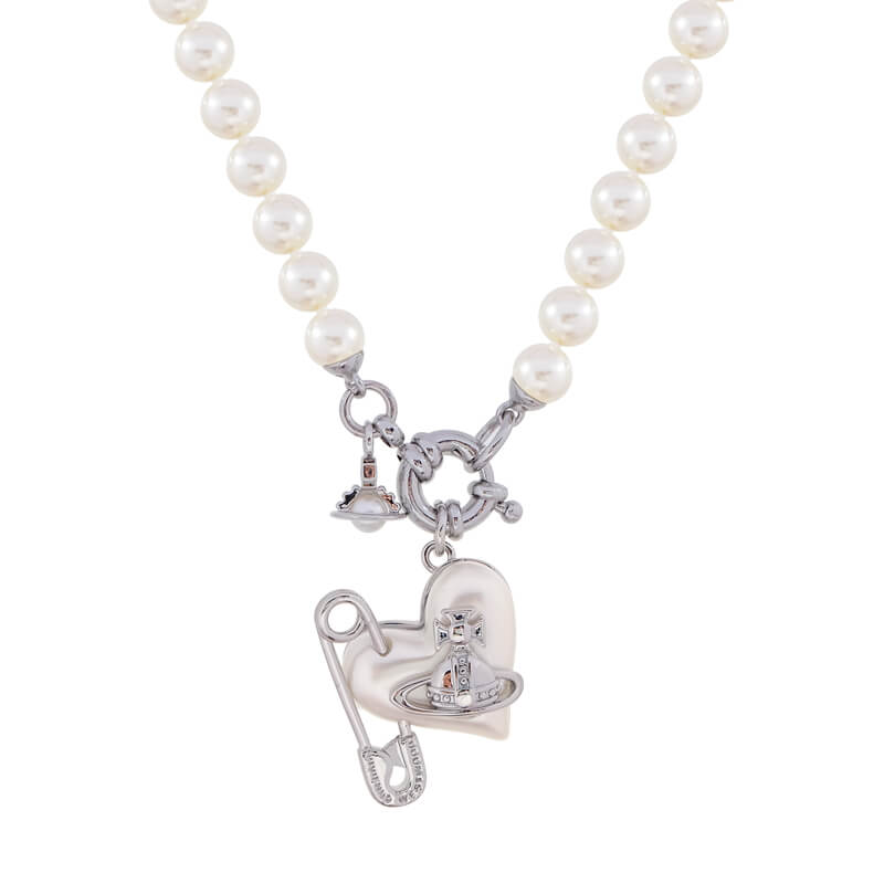 ORIETTA Peach Heart Pearl Pin Necklace