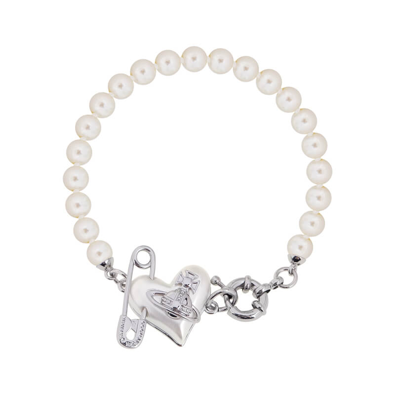 ORIETTA Peach Heart Pearl Pin Bracelet