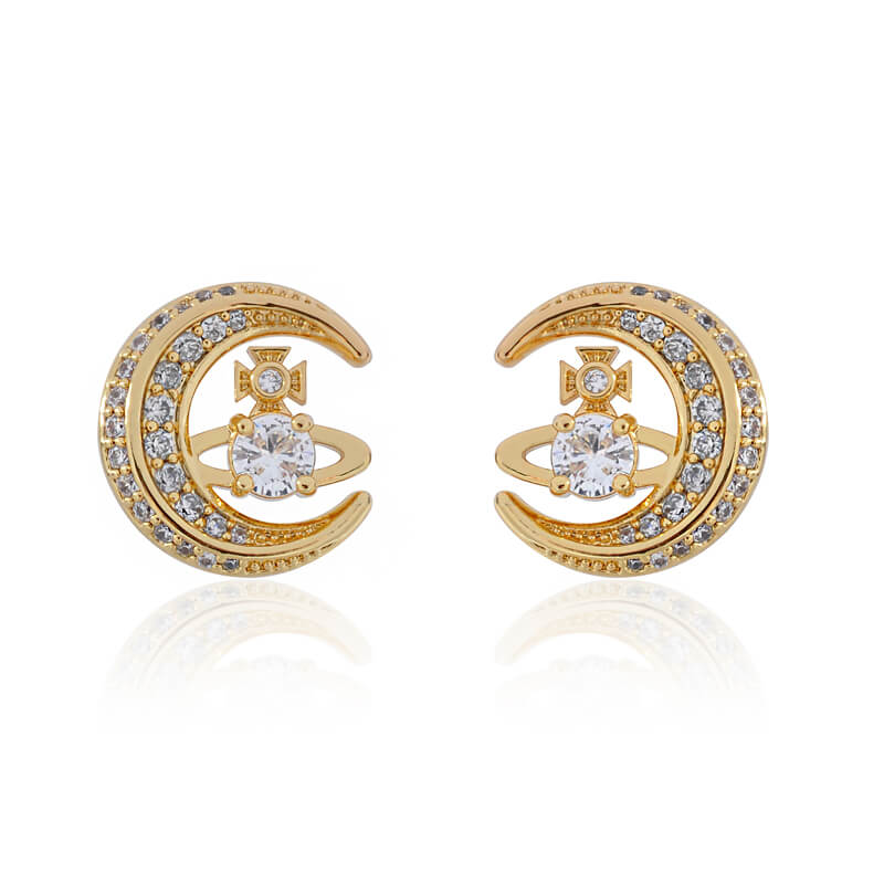 Moon Diamond Saturn Earrings