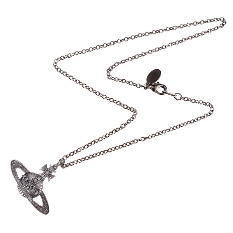 Antique Silver Carved Saturn Necklace