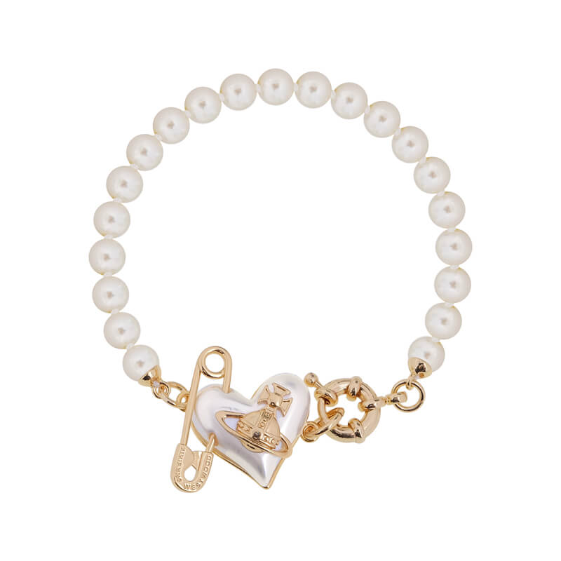 ORIETTA Peach Heart Pearl Pin Bracelet