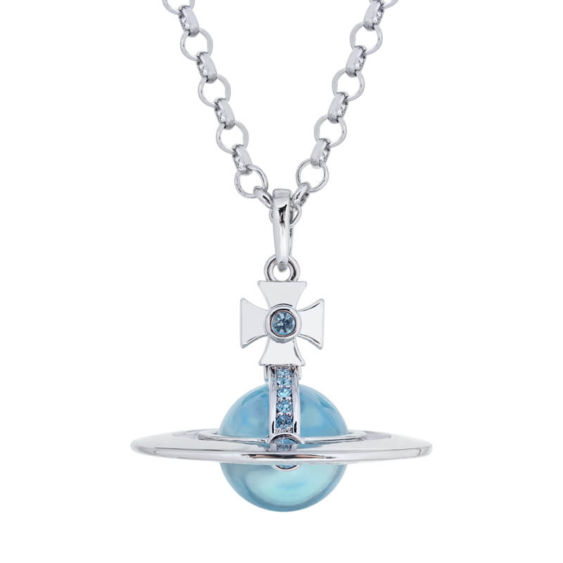 New Color-10mm/20mm ORB Classic Saturn Pendant Necklace Silver Glacier Blue