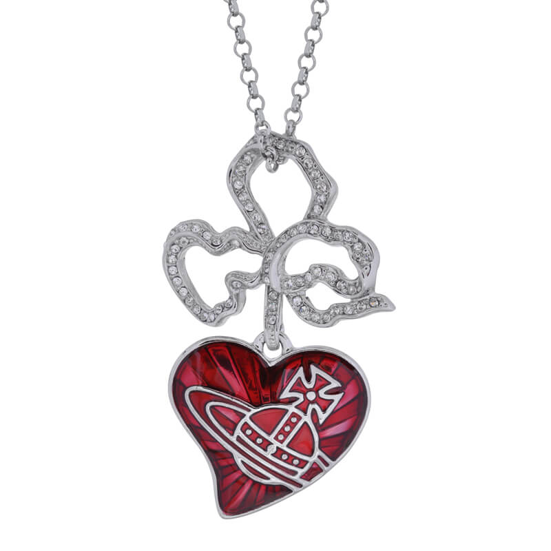 Flower Lacquered Heart Necklace