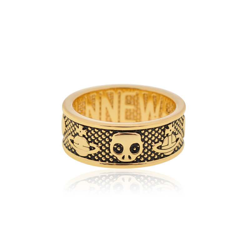 Wide Sided Skull Heart Ring