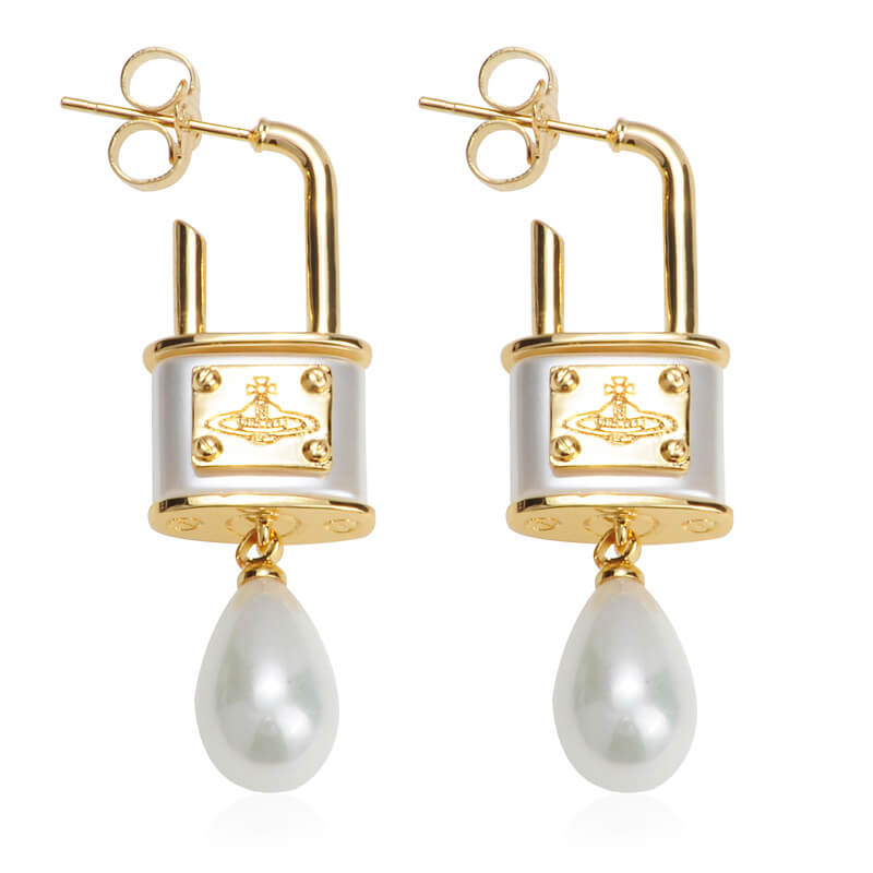 Saturn Lock Pearl Earrings