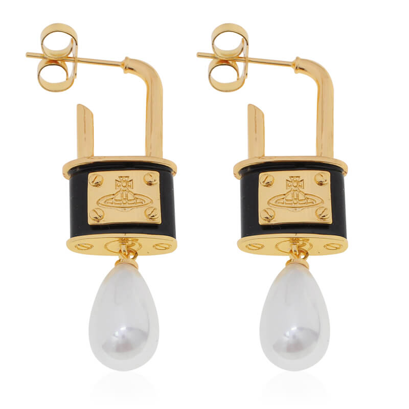 Saturn Lock Pearl Earrings