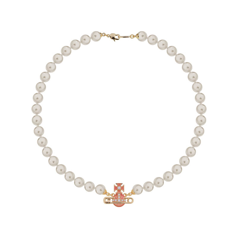 KITTY Pin Lacquered Saturn Pearl Necklace