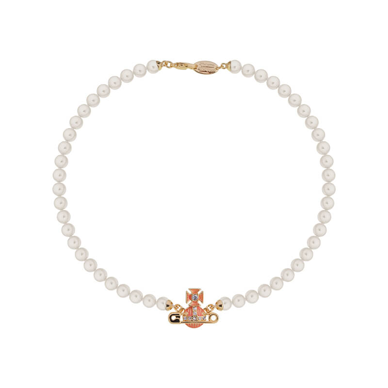 KITTY Pin Lacquered Saturn Pearl Necklace