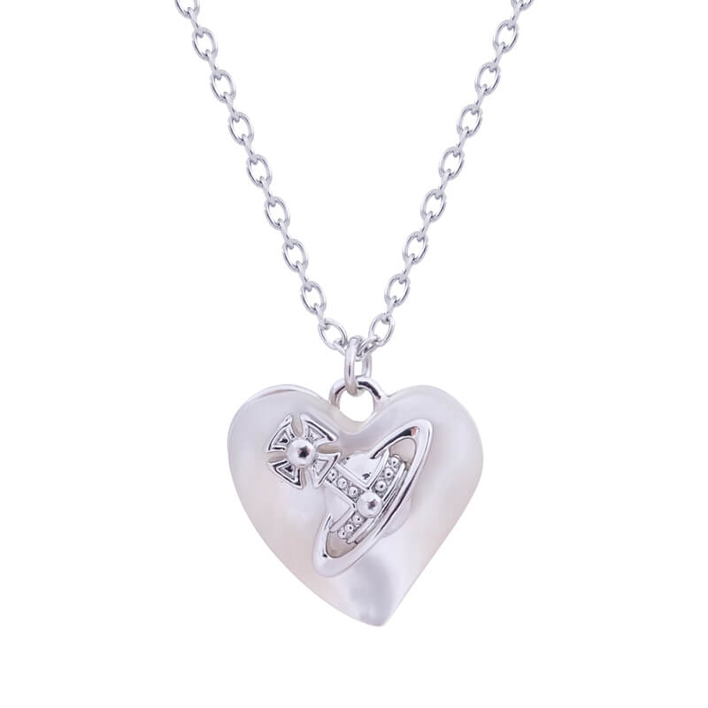 Big Saturn Seashell Heart Necklace