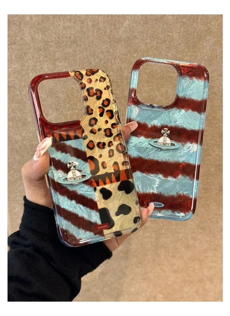 Leopard Stripe Patchwork Saturn Phone Case